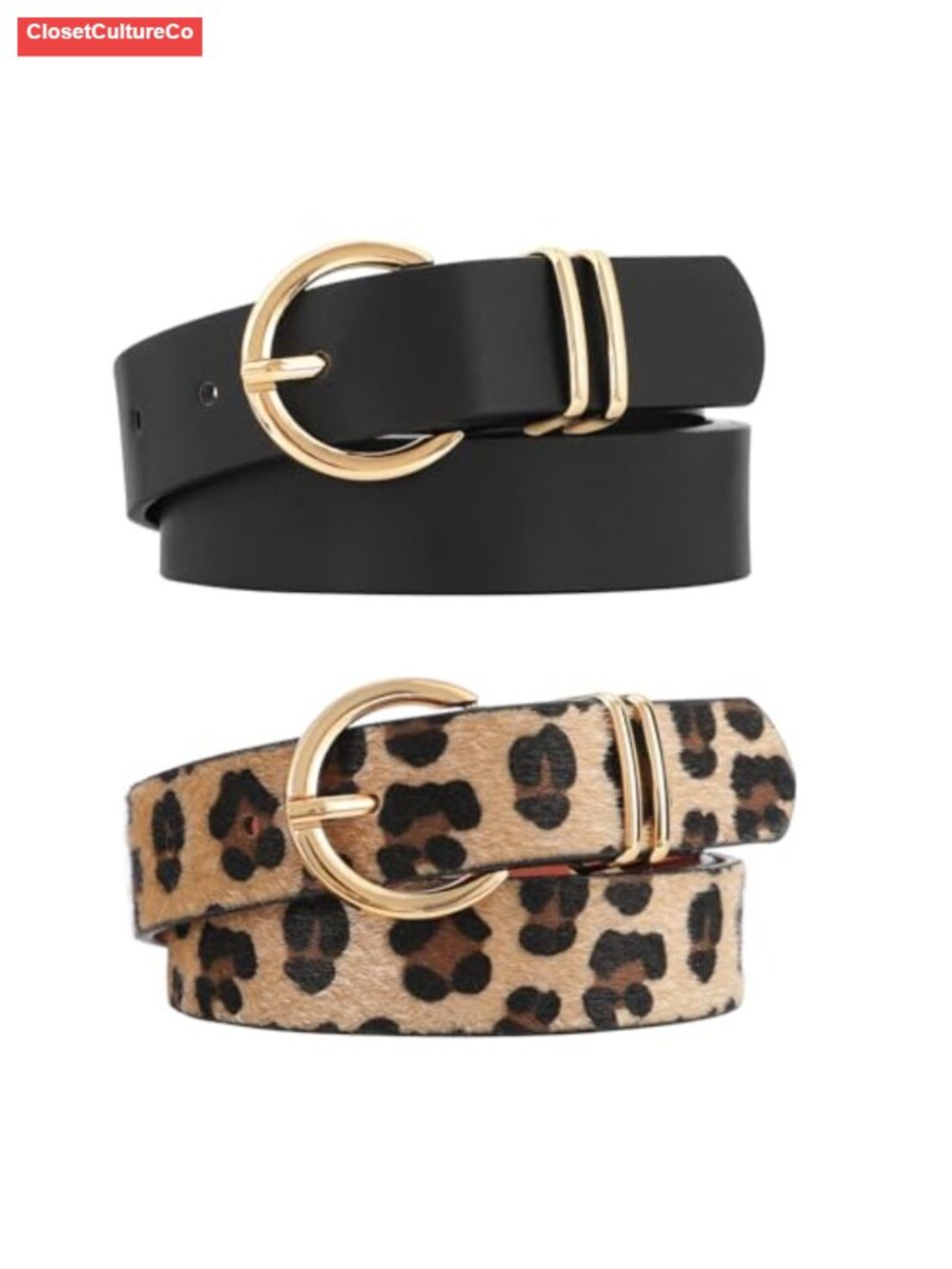 2 Pack Women's Faux Leather Belts Gold Buckle Jeans Dress Casual